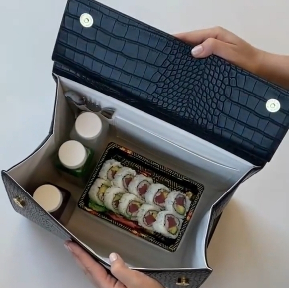 Modern Picnic Large Luncher in Black Faux Crocodile - Picture 15 of 15